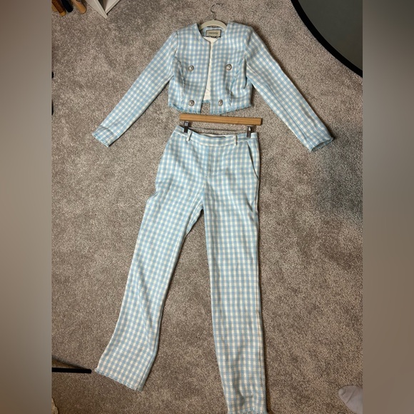 Assignment Revolve Chloe Blue Gingham Suit Set (Blazer and Pants) - Picture 3 of 6